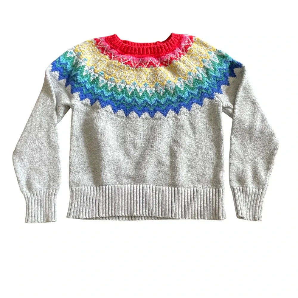 Gymboree Kids Gray Rainbow Fair‎ Isle Knit Sweater Size M 7-8 140189710 Holiday